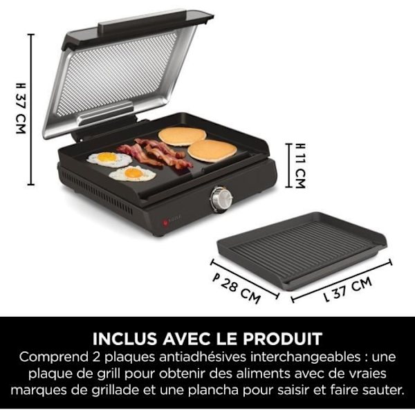 Grill och plancha NINJA - Sizzle GR101EU - Yta 34x8x13,5cm - Upp till 260°C Svart