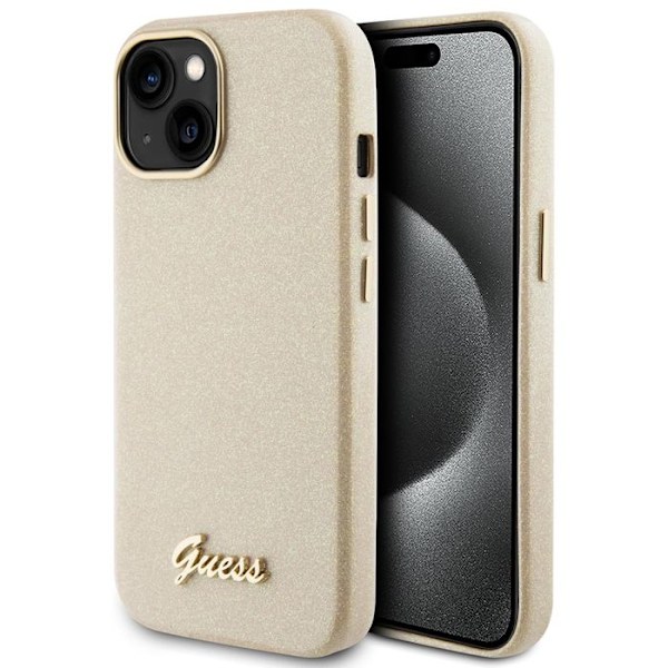 Skydd för iPhone 15 / iPhone 14 / iPhone 13 - Guess Glitter Glossy Glossy Script (GUHCP15SPGMCSD) - Glittrande Beige