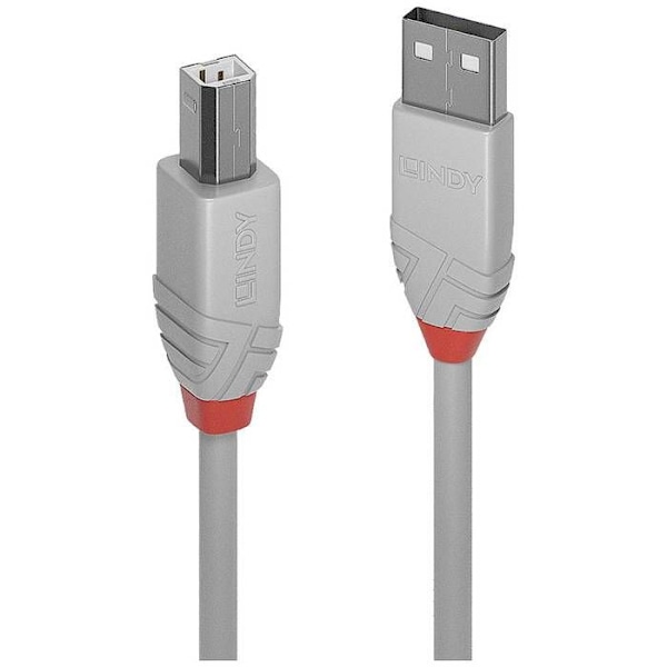 Lindy 36683 USB-kabel - 2 m - USB A till USB B - 2.0 - 480 Mbit/s - Grå