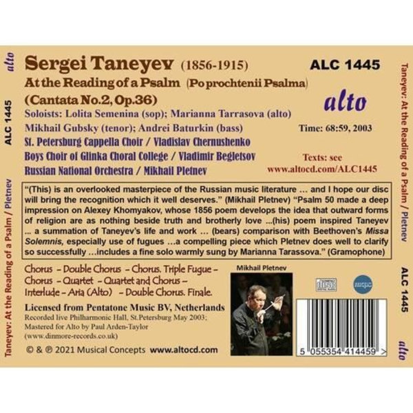 Taneyev: Vid läsning av en psalm (Kantat nr 2) [CD]
