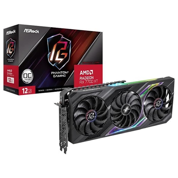 ASRock AMD Radeon RX 7700 XT Phantom Gaming 12GB OC - 12 GB GDDR6 - HDMI-Tri DisplayPort - PCI Express (AMD Radeon RX 7700 XT)