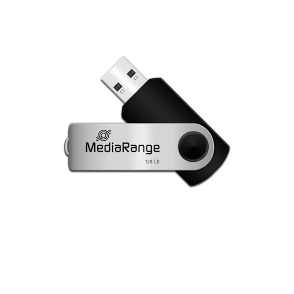 MediaRange MR913 USB-minne - 128 GB - USB 2.0 - Vridbar - Svart, Silver