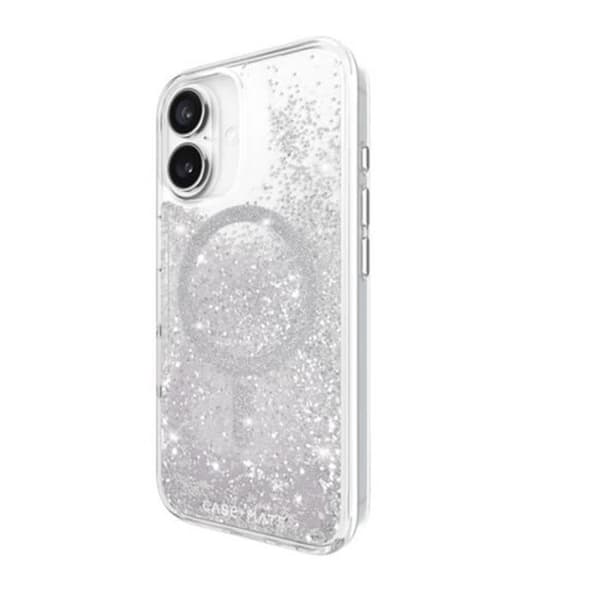 Coque för iPhone 16 MagSafe med Kinetiska Glitter och Kaskadeffekt CASE MATE Silver Transparent