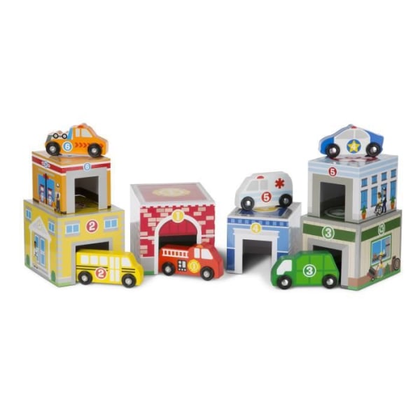Melissa & Doug Häckar och sorterar byggnader och fordon, trä, flerfärgad, bil, 3 år, 6 år, pojke-tjej Flerfärgad