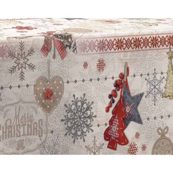 Merry Christmas Fläckbeständig duk - Rektangel 150 x 240 cm Bourgogne, Taupe, Guld