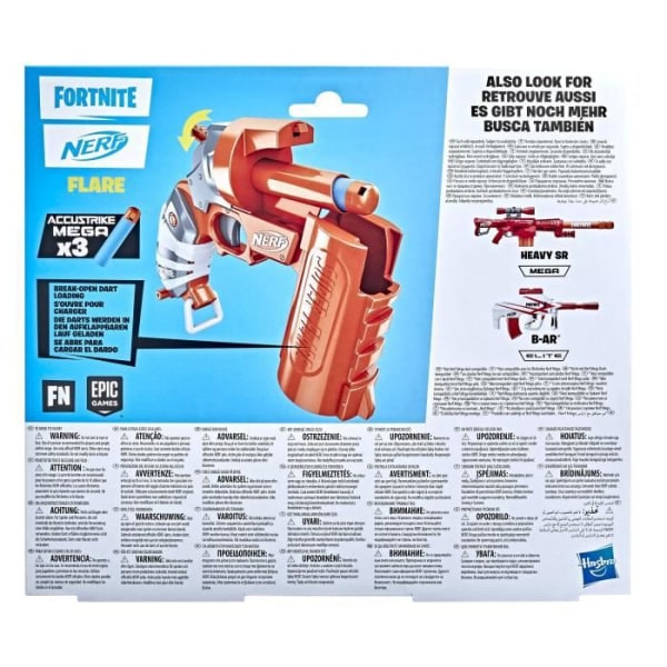 NERF - Fortnite - Flare Dart Blaster - 3 Nerf Mega AccuStrike Dart - Primerhandtag Vit, Blå, Röd