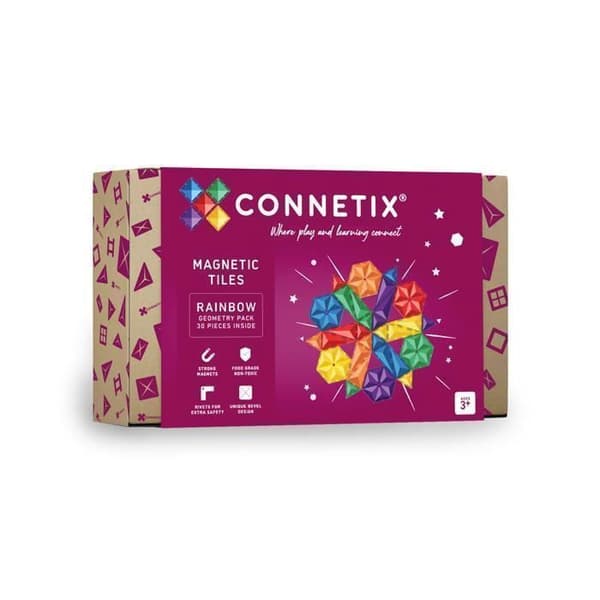 CONNETIX Byggplattor Magnetiska Regnbåge Geometripaket, 30 Bitar Regnbåge