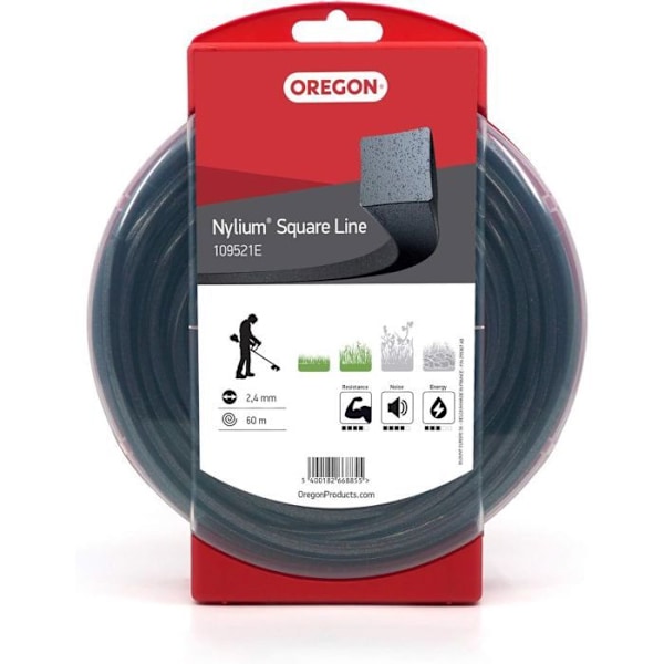 Nylon fyrkant - Ej specificerad - 2,4 x 60 mm - Såld styckvis - Förpackning per meter - Kvadratisk form