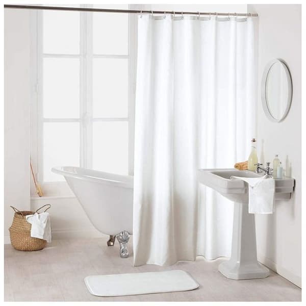 Duschdraperi i enhetlig polyester med krokar - L 200 x B 180 cm - Vit Vit
