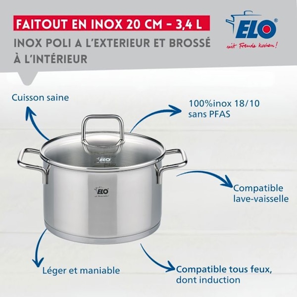 Faitout i rostfritt stål 20 cm 3,4 liter Elo Citrin Transparent, Grå