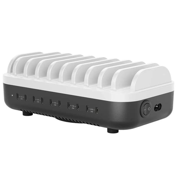 Powerfin Laddstation 10 USB-C-portar 100W Hög Effektivitet A-Logic Grå Grå