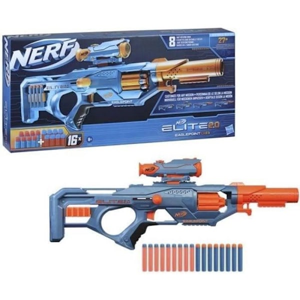 NERF - Elite 2.0 - Eaglepoint RD-8 blaster - 8 pilar - Anpassningsbar orange och blå