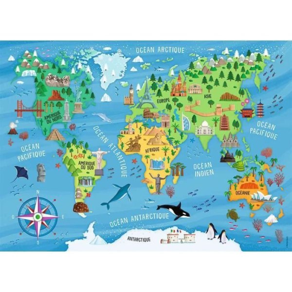 World Map of Monuments Pussel - Nathan - 100 bitar - För barn från 6 år och uppåt - Blå