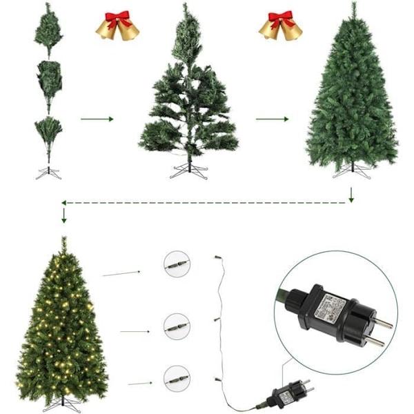 SALCAR Upplyst konstgjord julgran 210cm, julgran med 380 lysdioder, 868 grentips, snabb montering GRÖN