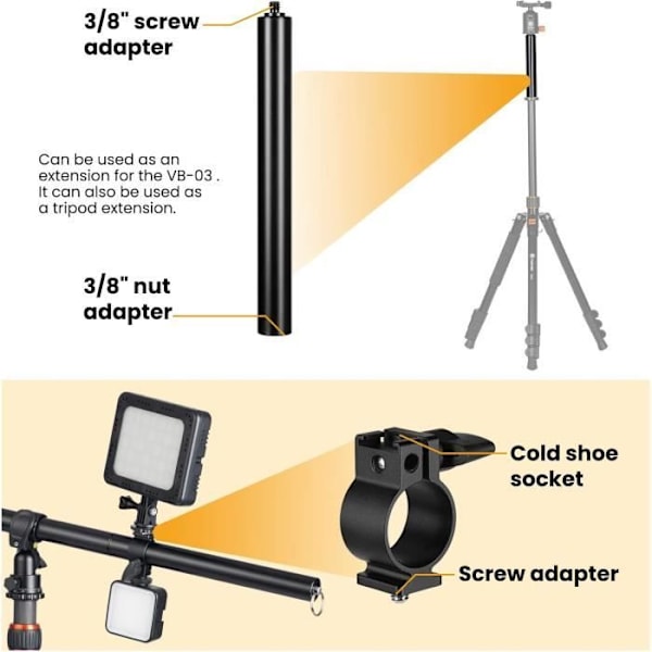 Tripod förlängningsarm - TARION - VB-01 - Aluminium - Rotativ 360° - Max belastning 17,6 lb