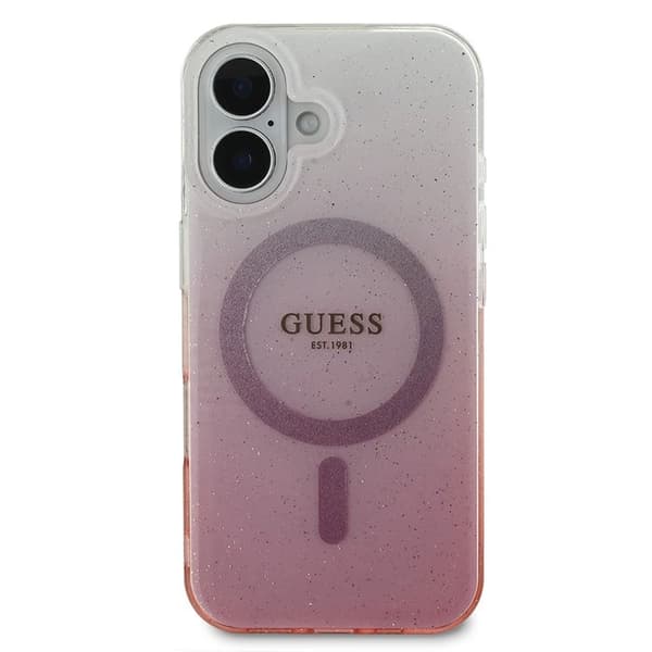 Coque Guess IML Glitter Gradient MagSafe för iPhone 16 - Rosa Rosa