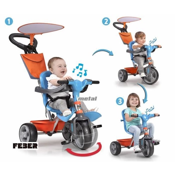 Baby trehjuling - FEBER - Baby Plus Music - Blå - 3 hjul - 9 månader och uppåt musik