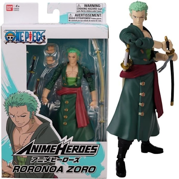 Anime Heroes statyett 17 cm - Roronoa Zoro - BANDAI One Piece Flerfärgad