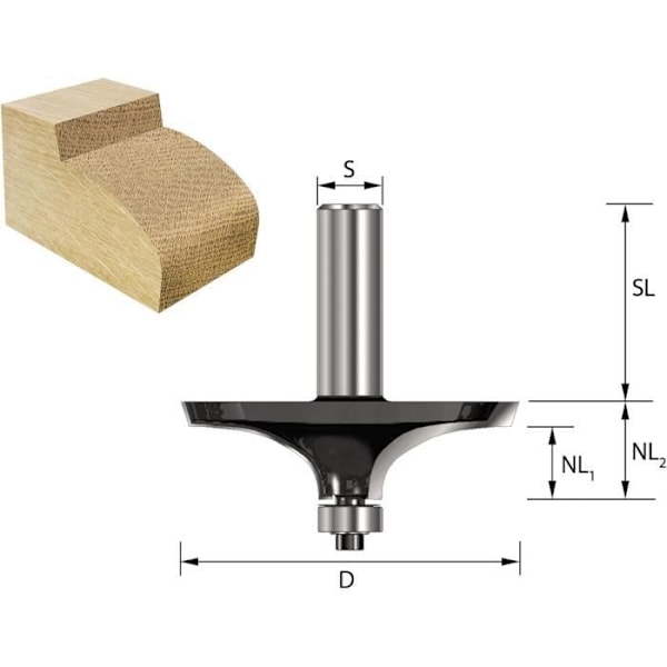 Ellipsprofilfräs med karbid, spännstift S 12 mm, diameter D 63,5 mm