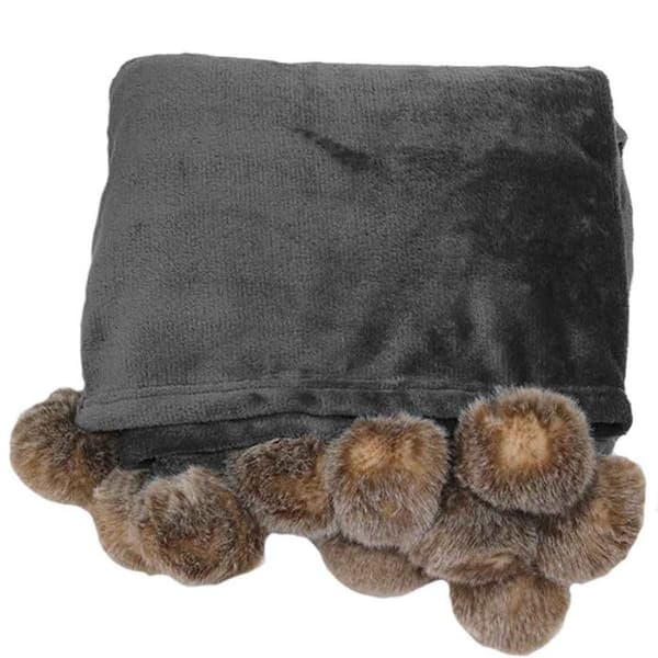 Rutig Flanell Pompons "Snöig" 125x150cm Grå Grå