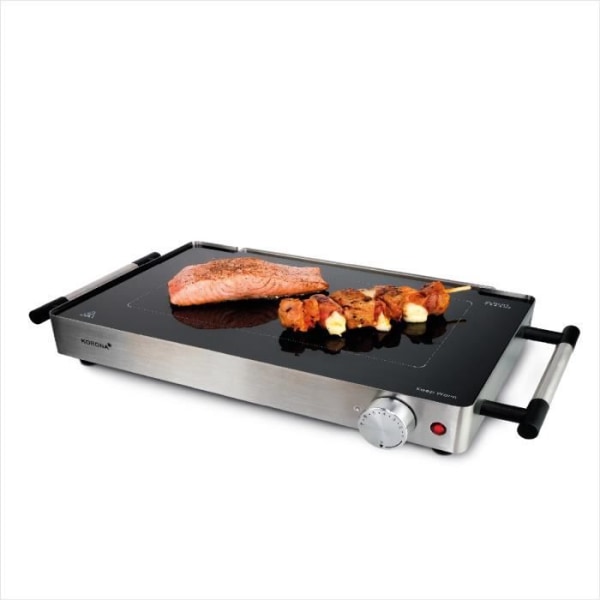 Korona 46100 Electric Plancha | 2 i 1 glas teppanyaki grill och stekhäll | Rostfritt stålhölje | 800W Svart, Rostfritt stål