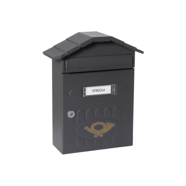ARREGUI Villa E5004 Brevlåda i enkel stål, A4-storlek, tjock väggmonterad postlåda, regntät, svart Svart