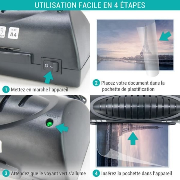 Plastifierare - TEXET - A4 A5 A6 A7 - Värmer på 3 minuter - Startkit inkluderat - 160 mikron