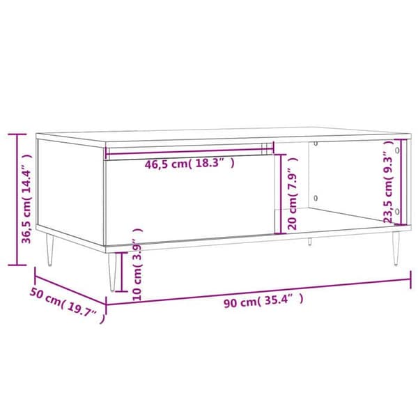 vidaXL Soffbord Vit 90x50x36,5 cm Konstruerat trä 830556
