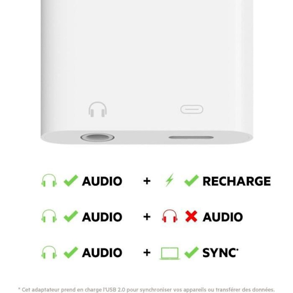 BELKIN Ljudadapter + Lightning - 3,5 mm - Vit - Iphone 7 7+ SE 6S 6S+ Vit