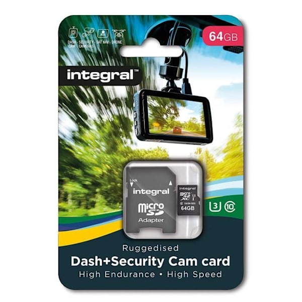 Integral - Micro SD XC 64GB, High Endurance Memory Card för Dashcam Driving Recorder, upp till 95Mb/s, Klass 10, U3 +