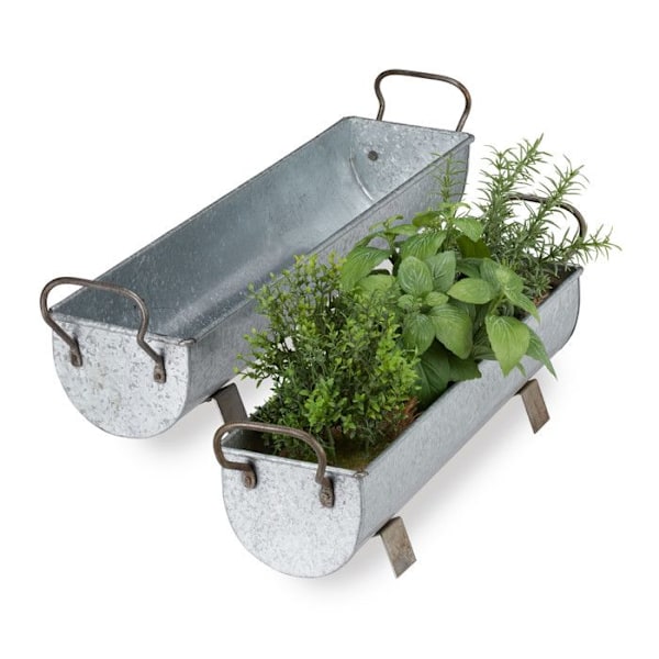 Relaxdays Balkongjutjärnblomkruka metall zinkblomkruka trädgård blomlåda dekorset av 2, silverfärgad Zink