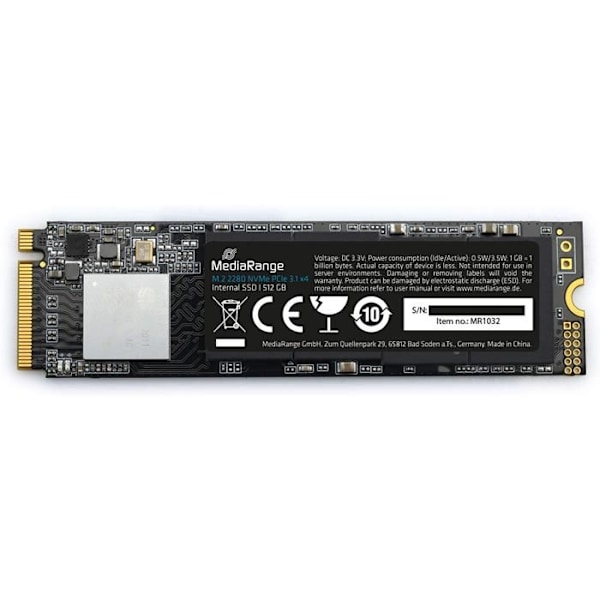 Intern Hårddisk - MEDIARANGE - M.2 2280 - 512 Go - NVMe PCIe 3.1 x4 - 20 Go/s