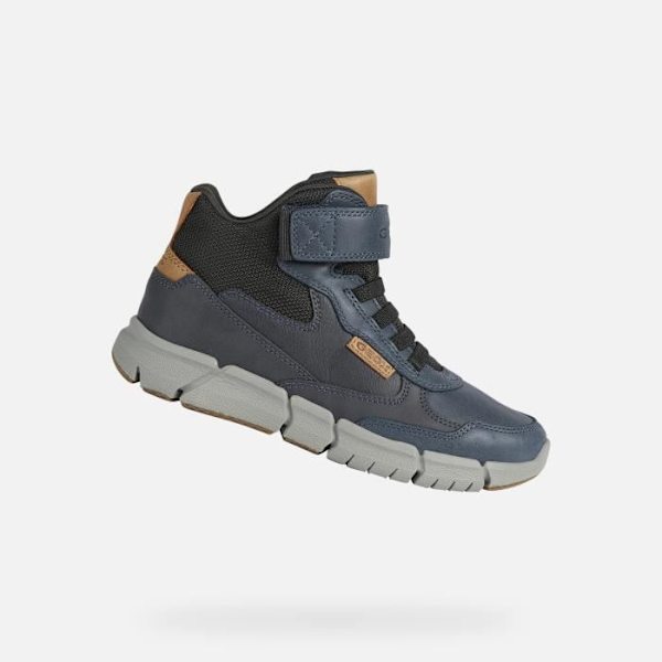 Geox J FLEXYPER Pojkstövlar - Marinblått läder - Snören och Scratch - 34