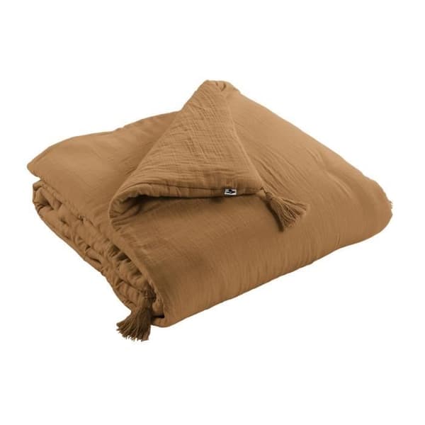Edredon - GAIA - Kamel - 150 x 150 cm - Gaze de Coton - Pomponfinish Kamel