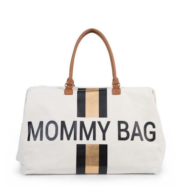Skötväska - CILDHOME - Mommy Bag Large Off White - Guld och svarta ränder - Canvas Benvit och guld