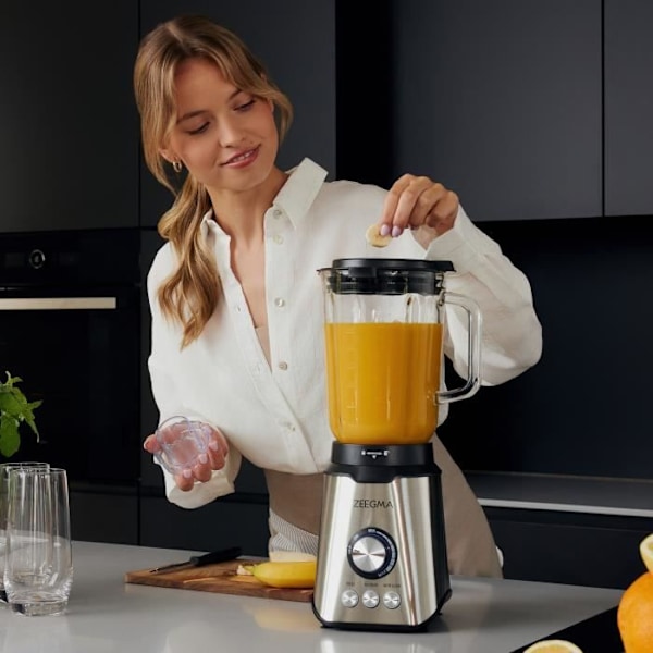 ZEEGMA Grand Vitamine - Elektrisk mixer - 1600 W - Multifunktionsmixer - 1,75 L - 6 blad - Krossad is - 3 program - BPA-fri Mörkgrå
