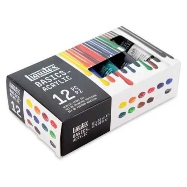 Akrylfärg - LIQUITEX - Set med 12 tuber 22 ml - 12 färger - Matt finish - Nivå studie 12 olika färger