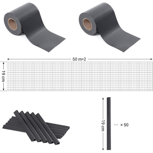 Brise-vue i PVC SONGMICS GPJ100GY med 50 anthracitfärgade monteringsklipp 100 m x 19 cm