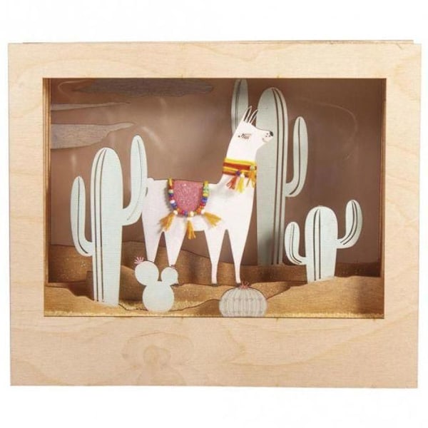 Dekorativt träinramning med 3D-mönster - 24 x 20 x 6,9 cm - Lama Beige