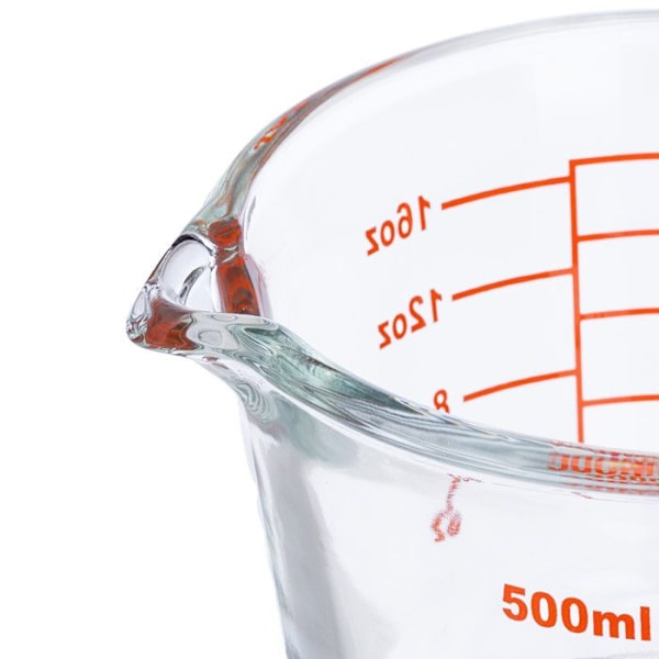 Relaxdays Mätglas, 500 ml, värmebeständig, för mikrovågsugn, graderad ml, oz, amerikanska koppar, transparent genomskinlig, röd