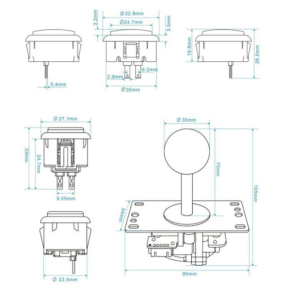 Sjjx - 822a - SJJX Zero Delay Arcade DIY Kit delar USB-kodare till PC Joystick 5Pin Rocker + 10st svarta tryckknappar svart