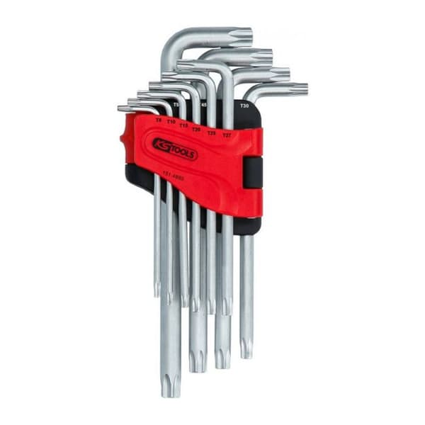 Set med 10 KS TOOLS vinklade hannycklar - Torx