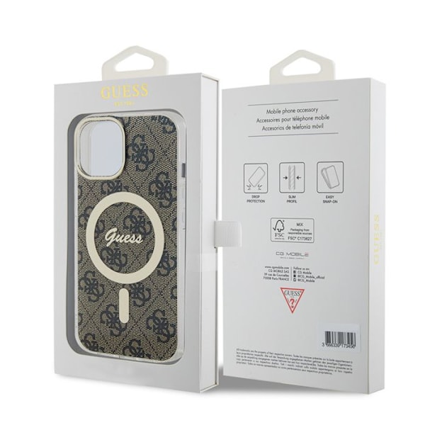 Coque pour iPhone 15 Plus - Guess IML 4G MagSafe (GUHMP15MH4STW) - Brun