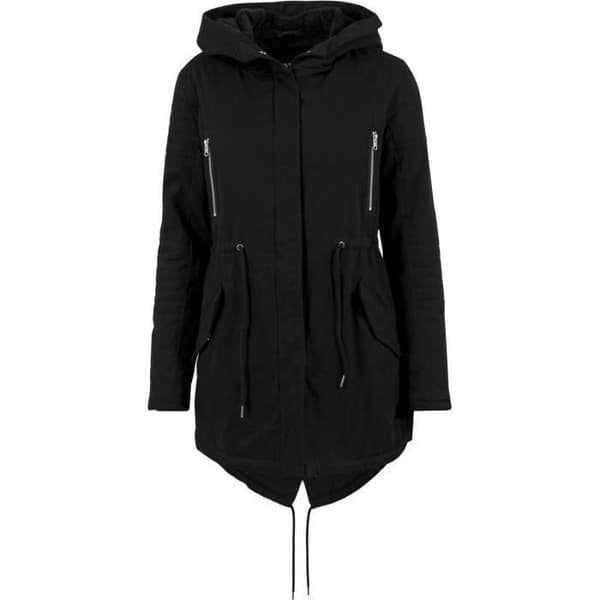 Parka - Urban Classics Dam - Svart - Sherpa-foder - Dragsko i midjan Svart jag