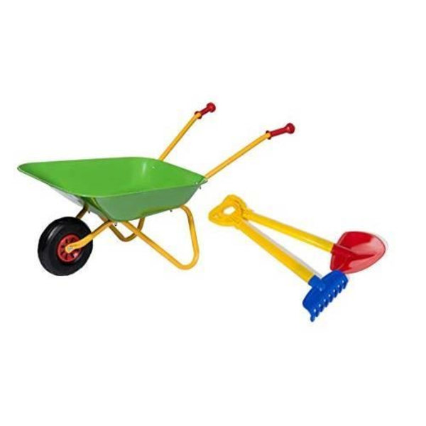 Skottkärra med spade och kratta - ROLLY LEKSAK - Max belastning. 25 kg - Gul/Röd Gul Röd
