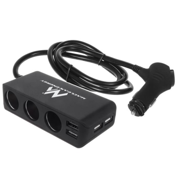Maclean MCE117 Multi 3-vägs 2-utgång USB cigarettändaruttag svart