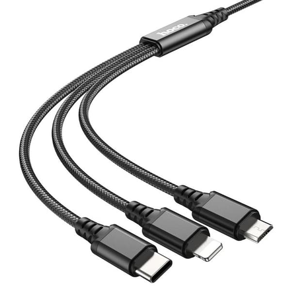 USB 3-i-1-kabel - Hoco Super (X76) - USB-A, Type-C, Lightning - 1m - Svart