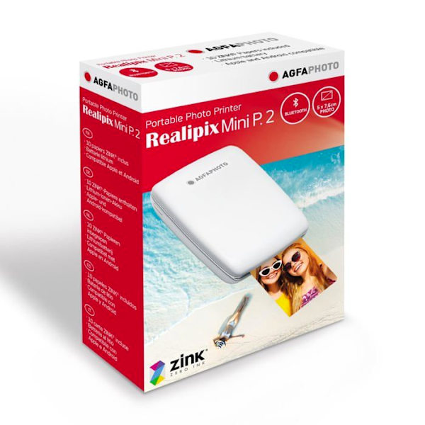 AGFA PHOTO Mini P.2 - Bärbar Zink-skrivare för omedelbara foton utan bläck - för smartphones, surfplattor - snabbt och enkelt