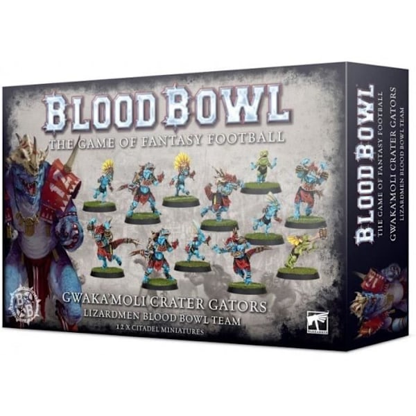 Blood Bowl Lizardmen Gwaka'moli Crater Gators Figurer - Set med 12 - Blå/grön/röd/gul