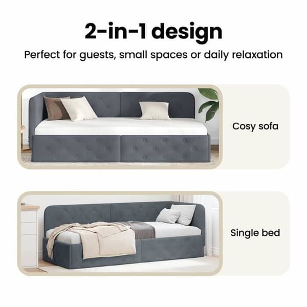 Hörngavel i sammet - vidaXL - Mörkgrå - 80x200 cm - L-formad design - Mångsidig bäddsoffa Mörkgrå